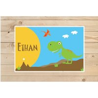 Kids-Personalized-PlacematDinosaur-Kids-Placemats-A-Personalised-Children's-Gift-Idea. Tischset-Für Jungen von KidODesignStudio