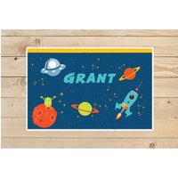 Kinder-Personalisiert-Tischset Raum Platzdeckchen - Personalisierte Alien Für Jungen Weltraum Laminiert Tischset Kinder von KidODesignStudio