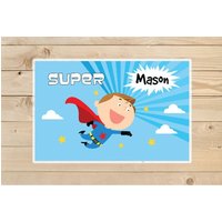 Super-Helden Tischset Platzdeckchen - Kinder Personalisiert Superhelden Superheld Laminiert Für von KidODesignStudio
