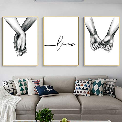 Kiddale Kunstdruck auf Leinwand, Motiv Liebe und Hand in Hand, schlicht, modisch, schwarz-weiß, Skizze, Linienzeichnung, Dekoration für Zuhause, Wohnzimmer, Schlafzimmer, Büro (3er-Set, ungerahmt, Kiddale Kunstdruck auf Leinwand, Motiv Liebe und Hand in Hand, schlicht, modisch, schwarz-weiß, Skizze, Linienzeichnung, Dekoration für Zuhause, Wohnzimmer, Schlafzimmer, Büro (3er-Set, ungerahmt, von Kiddale
