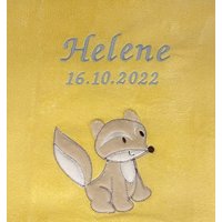 Babydecke Bestickt Mit Name Und Datum/Gelb-Fuchs Babydecke Bestickt Mit Name Und Datum/Gelb-Fuchs von KiddiMedia