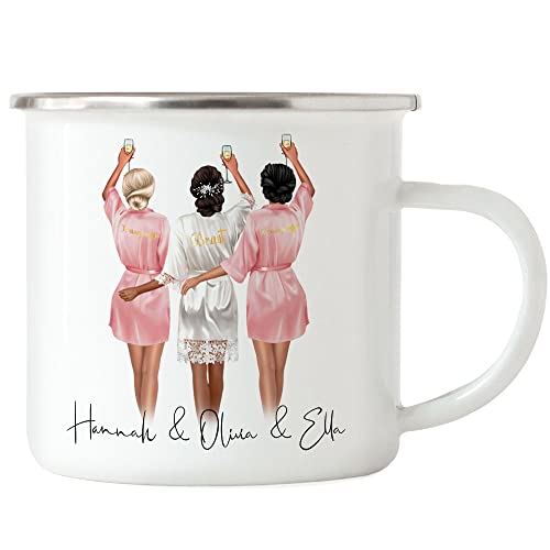 Kiddle-Design 2 Trauzeuginnen Emaille Tasse Personalisiert Name Trauzeugin Brautjungfer & Braut Frage & Danke-Geschenk 3 Freundinnen Brautparty von Kiddle-Design