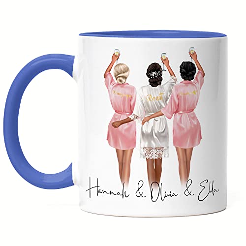 Kiddle-Design 2 Trauzeuginnen Tasse Blau Personalisiert Name Trauzeugin Brautjungfer & Braut Frage & Danke-Geschenk 3 Freundinnen Brautparty von Kiddle-Design