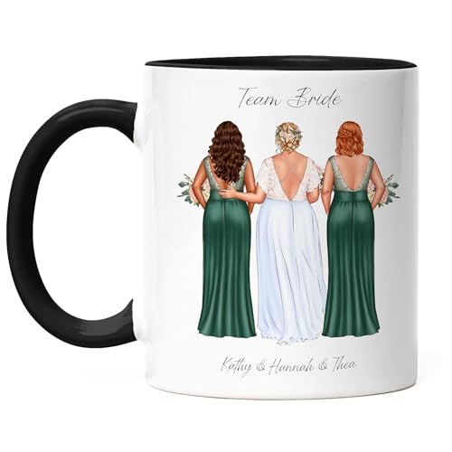 Kiddle-Design 2 Trauzeuginnen Tasse Schwarz Personalisiert Name der Braut & Brautjungfer | Frage & Danke-Geschenk für Freundinnen Dankeschön Brautjungfern & Brautparty von Kiddle-Design