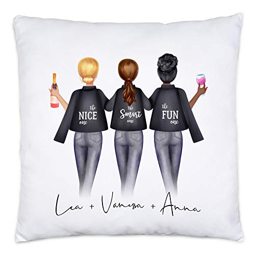 Kiddle-Design 3 Beste Freundinnen Kissen | 40x40cm inkl. Füllung Personalisiert Name DREI Beste Freundin Geschenk Freundinnengeschenk von Kiddle-Design