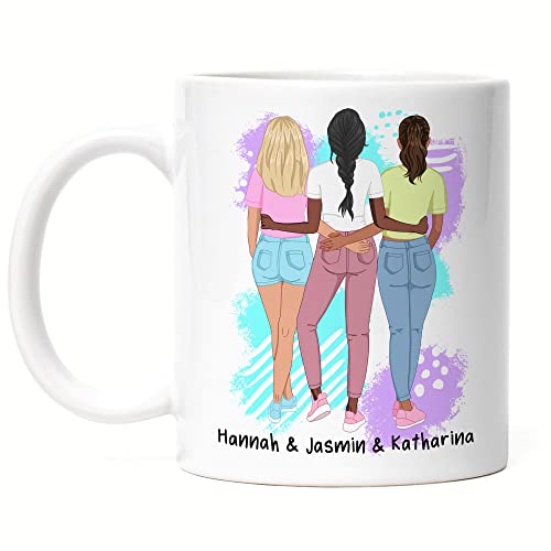 Kiddle-Design 3 Beste Freundinnen Tasse Personalisiert Freundinnen Geschenk BFF Friends Freundin Schwester Freundschaft Freundschaftstasse Selbst Gestalten von Kiddle-Design