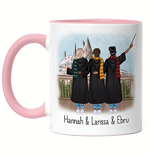 Kiddle-Design 3 Beste Freundinnen Tasse Rosa Hexe Zauberer Magie Personalisiert Freundinnen Geschenke BFF Freundinnen Geschenk Best Friends Tasse von Kiddle-Design