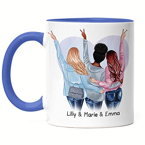 Kiddle-Design 3 Beste Freundinnen Tasse Blau Personalisiert Name Geschenk Geburtstag Freundschaft Best Friends Freundinnen-Geschenk gestalten von Kiddle-Design