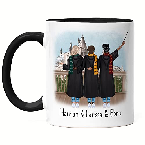 Kiddle-Design 3 Beste Freundinnen Tasse Schwarz Hexe Zauberer Magie Personalisiert Freundinnen Geschenke BFF Freundinnen Geschenk Best Friends Tasse von Kiddle-Design