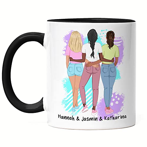 Kiddle-Design 3 Beste Freundinnen Tasse Schwarz Personalisiert Freundinnen Geschenk BFF Friends Freundin Schwester Freundschaft Freundschaftstasse Selbst Gestalten von Kiddle-Design
