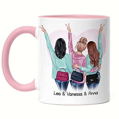 Kiddle-Design 3 Beste Freundinnen Tasse Rosa Personalisiert Name Geburtstag Freundschaft Best Friends Freundinnen-Geschenk selbst gestalten von Kiddle-Design