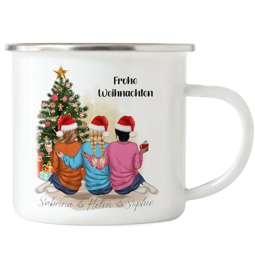 Kiddle-Design 3 Beste Freundinnen Weihnachts-Tasse Emaille Weihnachten Personalisiert Beste Freundin Name Xmas Weihnachten Schwester Freundinnengeschenk von Kiddle-Design