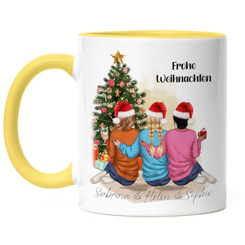 Kiddle-Design 3 Beste Freundinnen Weihnachts-Tasse Gelb Weihnachten Personalisiert Beste Freundin mit Name Xmas Weihnachten Schwester Freundinnengeschenk von Kiddle-Design