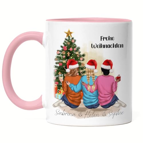 Kiddle-Design 3 Beste Freundinnen Weihnachts-Tasse Rosa Weihnachten Personalisiert Beste Freundin mit Name Xmas Weihnachten Schwester Freundinnengeschenk von Kiddle-Design