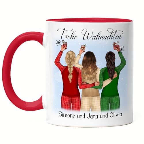 Kiddle-Design 3 Beste Freundinnen Weihnachts-Tasse Rot Weihnachten Personalisiert Beste Freundin mit Name Weihnachten Xmas Geschenk Freundinnengeschenk von Kiddle-Design