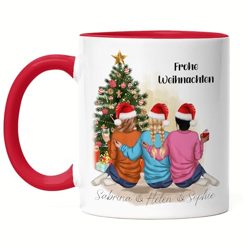 Kiddle-Design 3 Beste Freundinnen Weihnachts-Tasse Rot Weihnachten Personalisiert Beste Freundin mit Name Xmas Weihnachten Schwester Freundinnengeschenk von Kiddle-Design