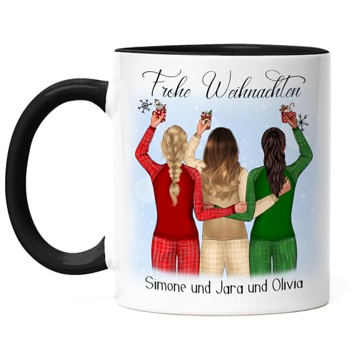 Kiddle-Design 3 Beste Freundinnen Weihnachts-Tasse Schwarz Weihnachten Personalisiert Beste Freundin Name Weihnachten Xmas Geschenk Freundinnengeschenk von Kiddle-Design