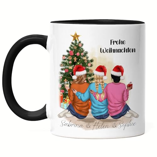 Kiddle-Design 3 Beste Freundinnen Weihnachts-Tasse Schwarz Weihnachten Personalisiert Beste Freundin Name Xmas Weihnachten Schwester Freundinnengeschenk von Kiddle-Design