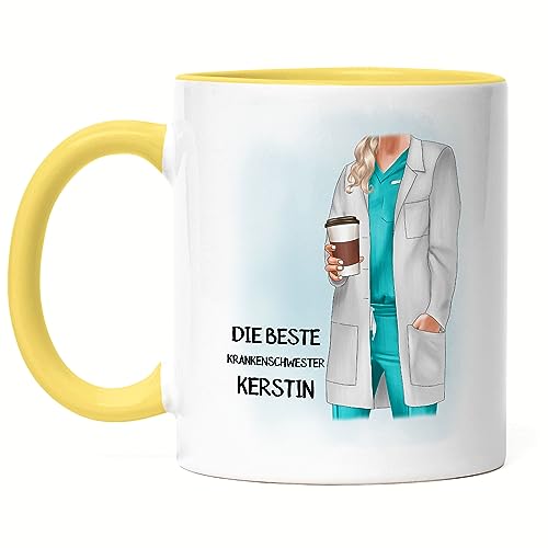 Kiddle-Design Ärztin Tasse Gelb Personalisiert mit Namen MFA Geschenk Krankenpflegerin Pflegerin Pflegekräfte Ärzte Medizin Absolventin von Kiddle-Design