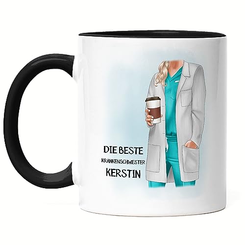 Kiddle-Design Ärztin Tasse Schwarz Personalisiert mit Namen MFA Geschenk Krankenpflegerin Pflegerin Pflegekräfte Ärzte Medizin Absolventin von Kiddle-Design