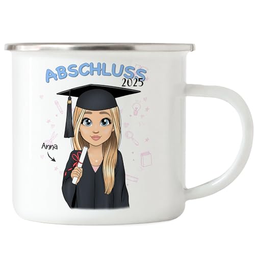 Kiddle-Design Abschluss Emaille Tasse Personalisiert | Geschenk zum Schulabschluss Abi Bachelor Master Frau | Abschlussgeschenk mit Name Absolvent Doktor von Kiddle-Design