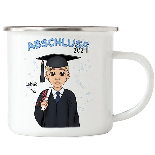 Kiddle-Design Abschluss Emaille Tasse Personalisiert | Geschenk zum Schulabschluss Abi Bachelor oder Master | Abschlussgeschenk mit Name Absolvent Doktor von Kiddle-Design