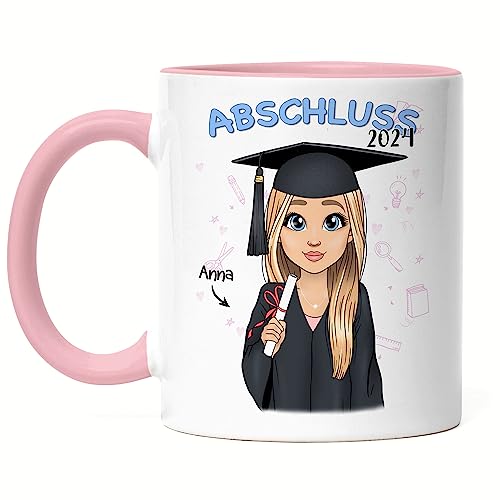 Kiddle-Design Abschluss Tasse Rosa Personalisiert | Geschenk zum Schulabschluss Abi Bachelor Master Frau | Abschlussgeschenk mit Name Absolvent Doktor von Kiddle-Design