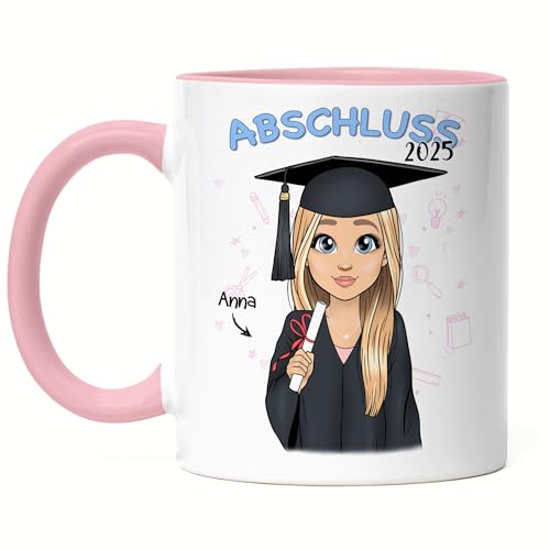 Kiddle-Design Abschluss Tasse Rosa Personalisiert | Geschenk zum Schulabschluss Abi Bachelor Master Frau | Abschlussgeschenk mit Name Absolvent Doktor von Kiddle-Design