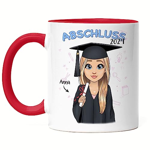 Kiddle-Design Abschluss Tasse Rot Personalisiert | Geschenk zum Schulabschluss Abi Bachelor Master Frau | Abschlussgeschenk mit Name Absolvent Doktor von Kiddle-Design