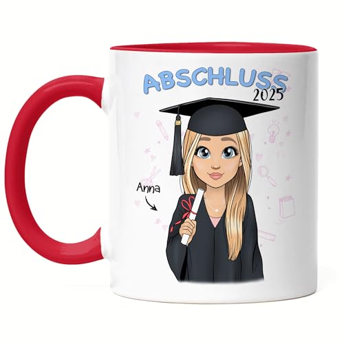 Kiddle-Design Abschluss Tasse Rot Personalisiert | Geschenk zum Schulabschluss Abi Bachelor Master Frau | Abschlussgeschenk mit Name Absolvent Doktor von Kiddle-Design