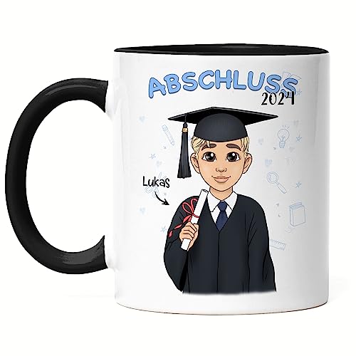 Kiddle-Design Abschluss Tasse Schwarz Personalisiert | Geschenk zum Schulabschluss Abi Bachelor oder Master | Abschlussgeschenk mit Name Absolvent Doktor von Kiddle-Design