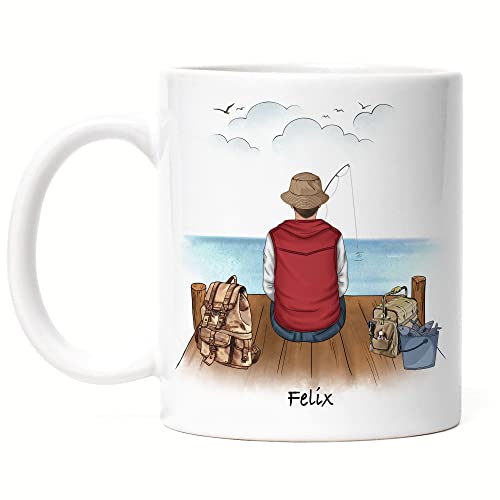 Kiddle-Design Angler Tasse Personalisiert Individuell mit Name Angeln Fischen Geschenk Opa Vater zum Vatertag Angelschein Wunschname von Kiddle-Design