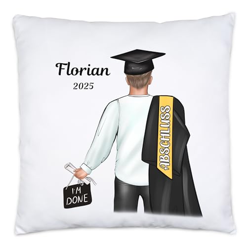 Kiddle-Design Bachelor Master Abitur 2025 Kissen Abschluss Geschenk Personalisiert Name Absolvent Doktor Männer Herren Schulabschluss Abi von Kiddle-Design