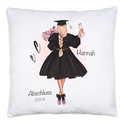 Kiddle-Design Bachelor Master Abitur 2024 Kissen Abschluss Geschenk Personalisiert Name Absolventin Doktor Damen Frauen Schulabschluss Abi von Kiddle-Design