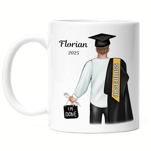 Kiddle-Design Bachelor Master Abitur 2024 Tasse Abschluss Geschenk Personalisiert Name Absolvent Doktor Männer Herren Schulabschluss Abi von Kiddle-Design