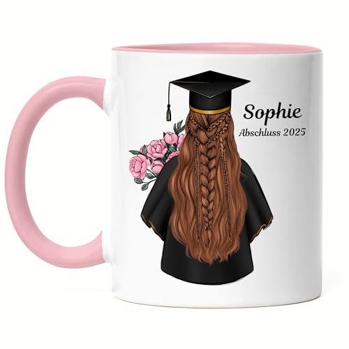 Kiddle-Design Bachelor Master Abitur 2025 Tasse Rosa Abschluss Geschenk Personalisiert Absolventin Name Doktor Damen Frauen Schulabschluss Abi von Kiddle-Design