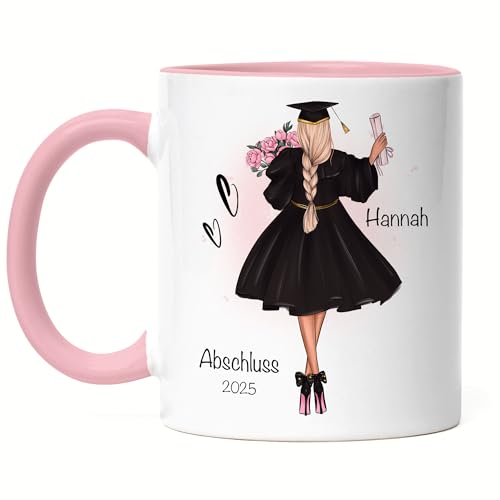 Kiddle-Design Bachelor Master Abitur 2025 Tasse Rosa Abschluss Geschenk Personalisiert Name Absolventin Doktor Damen Frauen Schulabschluss Abi von Kiddle-Design