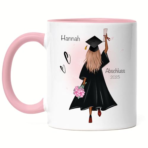 Kiddle-Design Bachelor Master Abitur 2025 Tasse Rosa Abschluss Geschenk Personalisiert Name Absolventin Doktor Frauen Damen Schulabschluss Abi von Kiddle-Design
