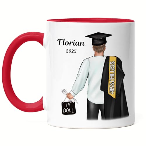 Kiddle-Design Bachelor Master Abitur 2025 Tasse Rot Abschluss Geschenk Personalisiert Name Absolvent Doktor Männer Herren Schulabschluss Abi von Kiddle-Design