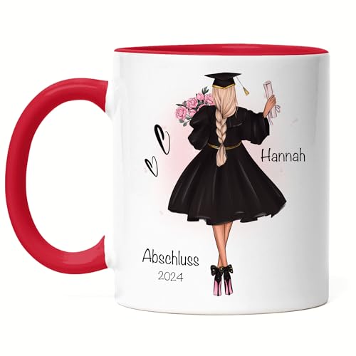 Kiddle-Design Bachelor Master Abitur 2024 Tasse Rot Abschluss Geschenk Personalisiert Name Absolventin Doktor Damen Frauen Schulabschluss Abi von Kiddle-Design