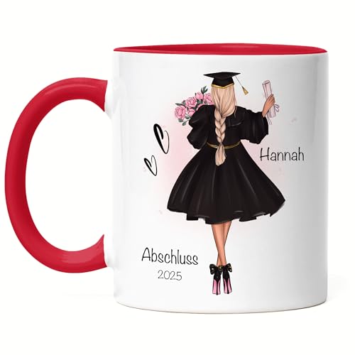 Kiddle-Design Bachelor Master Abitur 2025 Tasse Rot Abschluss Geschenk Personalisiert Name Absolventin Doktor Damen Frauen Schulabschluss Abi von Kiddle-Design