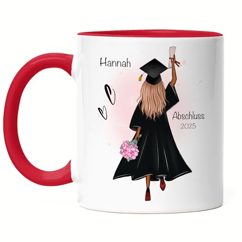 Kiddle-Design Bachelor Master Abitur 2025 Tasse Rot Abschluss Geschenk Personalisiert Name Absolventin Doktor Frauen Damen Schulabschluss Abi von Kiddle-Design