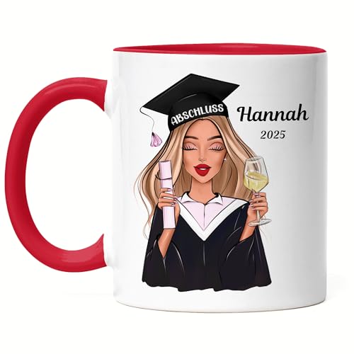 Kiddle-Design Bachelor Master Abitur 2025 Tasse Rot Abschluss Personalisiert Geschenk Name Absolventin Doktor Damen Frauen Schulabschluss Abi von Kiddle-Design