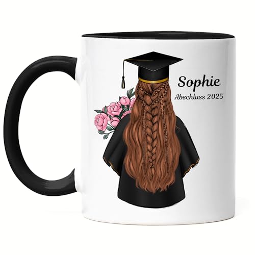 Kiddle-Design Bachelor Master Abitur 2025 Tasse Schwarz Abschluss Geschenk Personalisiert Absolventin Name Doktor Damen Frauen Schulabschluss Abi von Kiddle-Design