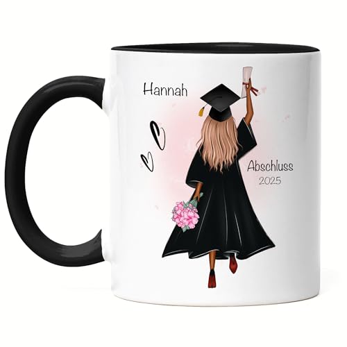 Kiddle-Design Bachelor Master Abitur 2025 Tasse Schwarz Abschluss Geschenk Personalisiert Name Absolventin Doktor Frauen Damen Schulabschluss Abi von Kiddle-Design