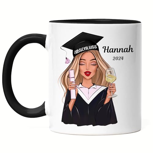 Kiddle-Design Bachelor Master Abitur 2024 Tasse Schwarz Abschluss Personalisiert Geschenk Name Absolventin Doktor Damen Frauen Schulabschluss Abi von Kiddle-Design