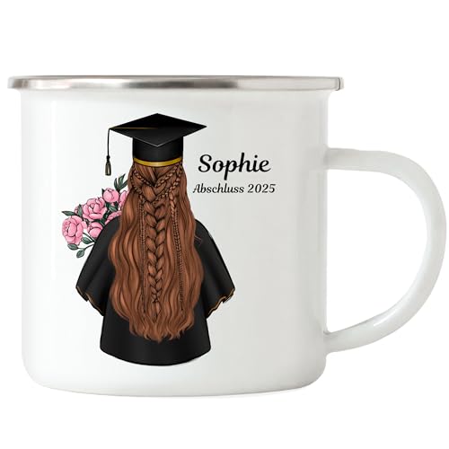 Kiddle-Design Bachelor Master Abitur 2025 Emaille Tasse Abschluss Geschenk Personalisiert Absolventin Name Doktor Damen Frauen Schulabschluss Abi von Kiddle-Design