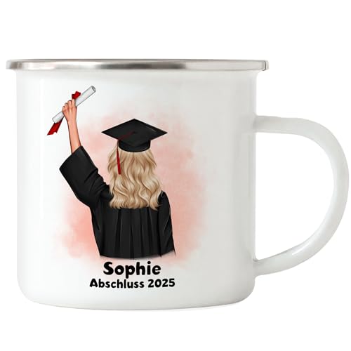 Kiddle-Design Bachelor Master Abitur 2025 Emaille Tasse Abschluss Geschenk Personalisiert Name Doktor Dr Absolventin Damen Frauen Schulabschluss Abi von Kiddle-Design