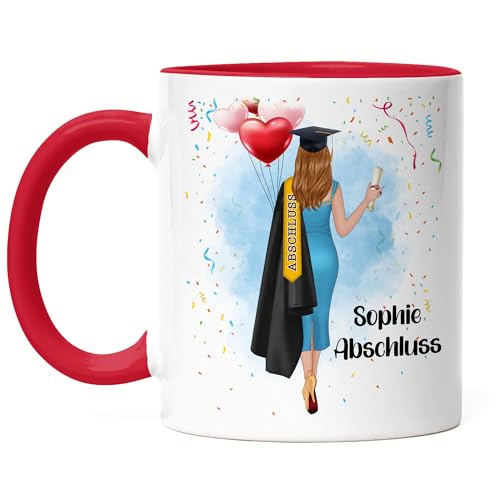 Kiddle-Design Bachelor Master Abitur 2025 Tasse Rot Abschluss Geschenk Personalisiert Name Dr Doktor Absolventin Damen Frauen Abi Schulabschluss von Kiddle-Design