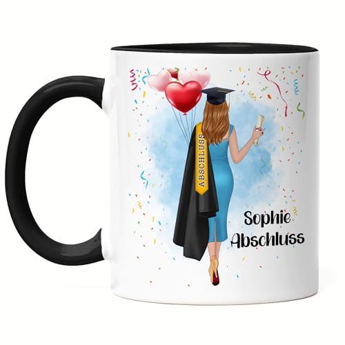 Kiddle-Design Bachelor Master Abitur 2025 Tasse Schwarz Abschluss Geschenk Personalisiert Name Dr Doktor Absolventin Damen Frauen Abi Schulabschluss von Kiddle-Design